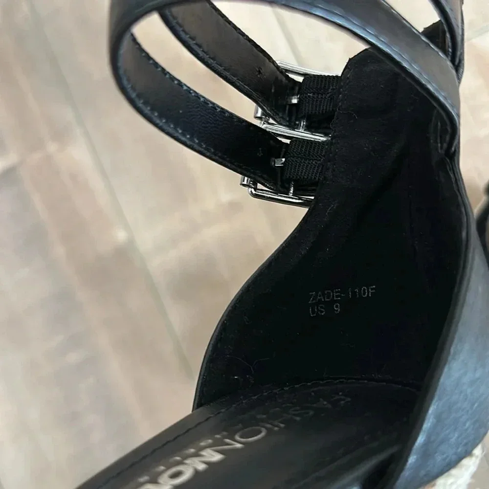 NEW Fashion Nova Never Alone Wedge in Black Strappy Sz 9